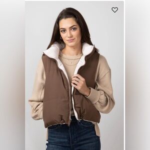 Love Tree Brown and Cream Puffer Vest